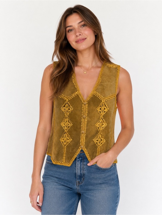 Ying Ying of Nevada Tops - Ying Ying of Nevada Suede and Crochet Vest, Size M